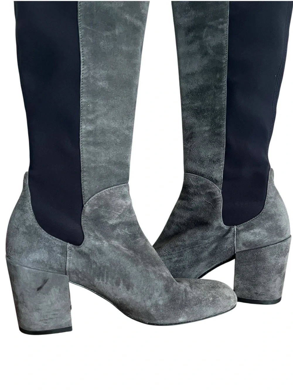 Stuart Weitzman Gray Suede Tall Block Heel Boots Size 7 M